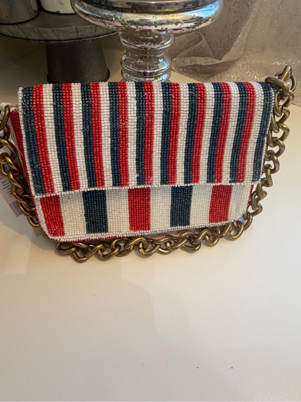 Handmade Beaded Stripe - Red, White & Blue Shoulder/Handbag - NWT - Picture 2 of 10